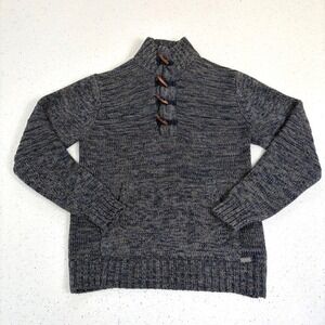 Mens Marled Knit Toggle Neck Sweater Gray Blue Pullover Medium J. B. Holt Mock